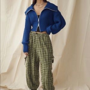 Urban Outfitters Blue Ribbed Zip-Up Cardigan